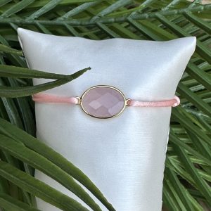 Rozenkwarts armband met koord roze (goud)