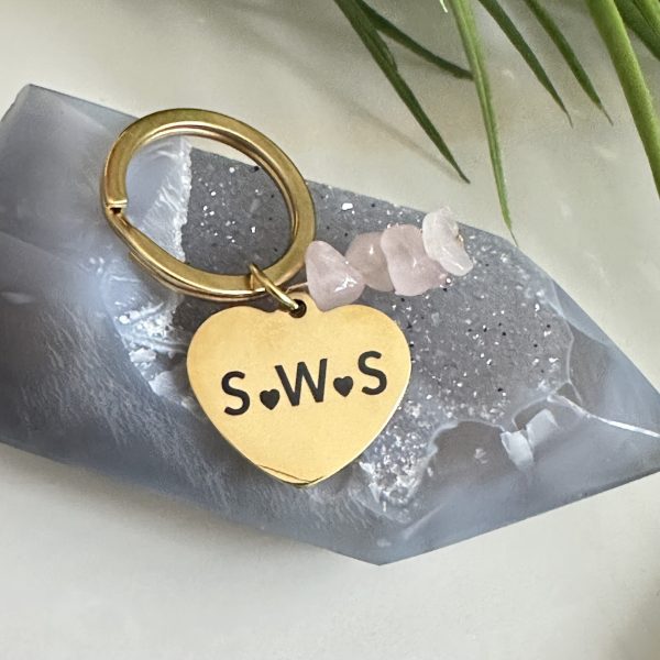 Sleutelhanger Hart/Rozenkwarts met initialen (Cadeautip!) - Afbeelding 3