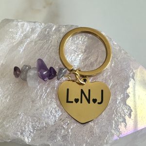 Sleutelhanger hart/Amethist met initialen (cadeautip!)