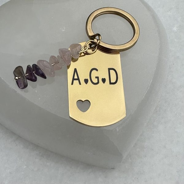 Sleutelhanger Rozenkwarts/Amethist met initialen (Cadeautip!) - Afbeelding 2