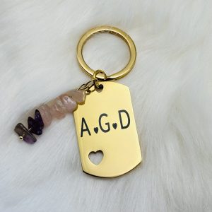 Sleutelhanger Rozenkwarts/Amethist met initialen (Cadeautip!)