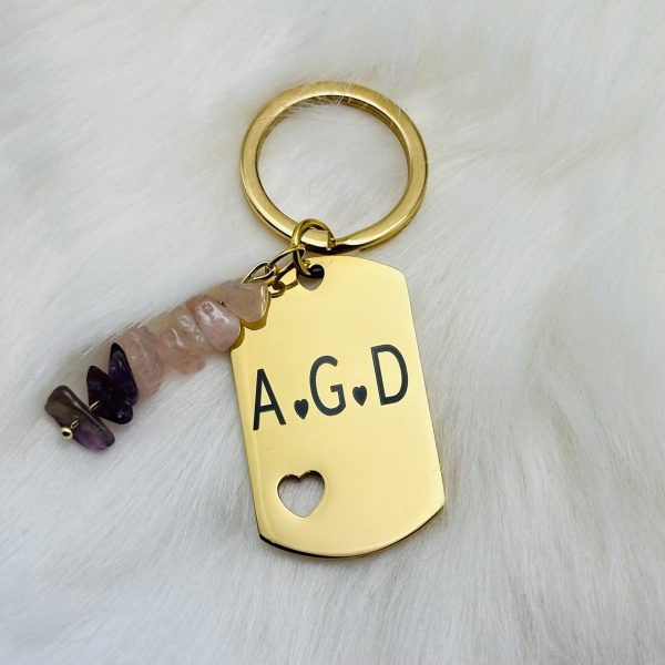 Sleutelhanger Rozenkwarts/Amethist met initialen (Cadeautip!)