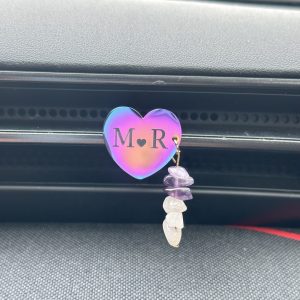 Hart met initialen en Rozenkwarts/Amethist voor in de auto
