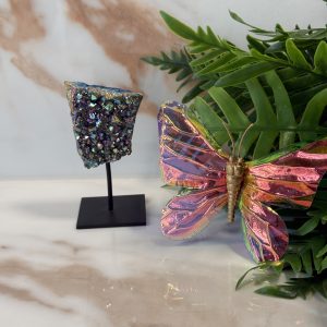 Titanium aura "Amethist gecoat" mini op standaard #399