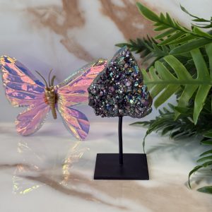 Titanium aura "Amethist gecoat" mini op standaard #400