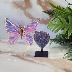 Angel aura "Amethist gecoat" hartje mini op standaard #398
