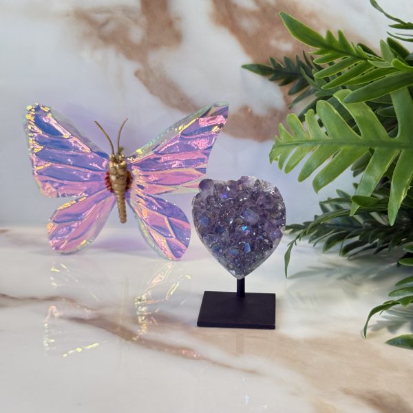 Angel aura "Amethist gecoat" hartje mini op standaard #398