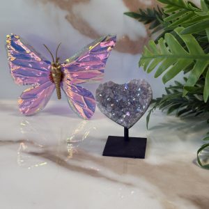 Angel aura "Amethist gecoat" hartje mini op standaard #363
