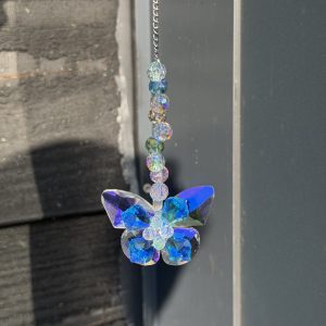 Regenboog raam kristal vlinder blauw